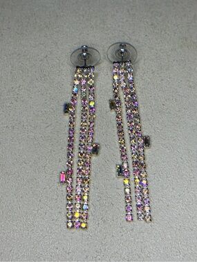 Hannah Iridescent Drop Crystal Earrings - Pink & Yellow Accents
